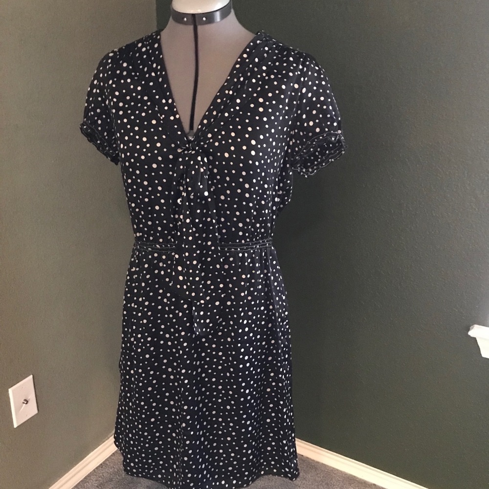 Max studio black and ivory polkadot shift dress